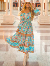 Load image into Gallery viewer, Floral Print, Off Shoulder Maxi Dress,Boho Dress