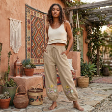 Load image into Gallery viewer, Wild Flower Embroidery ,Linen Cotton Baggy Pants, Bloomers Loose Yoga Trousers