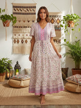 Load image into Gallery viewer, Green Floral Print ,Bohemian Maxi Dresses,Boho Dress