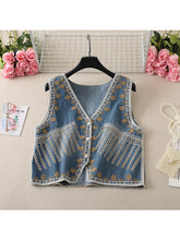 Load image into Gallery viewer, Denim Embroidery ,Suspender Vest ,Sequin Vest Waistcoat