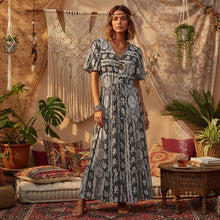 Load image into Gallery viewer, Blue Floral Print,Bohemian Maxi Dress, Boho Dress