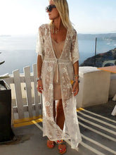 Load image into Gallery viewer, White hollow Out ,Bohemian maxi dress, Boho kimono