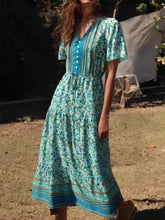 Load image into Gallery viewer, Green Floral Print ,Bohemian Maxi Dresses,Boho Dress