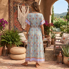 Load image into Gallery viewer, Wild Floral Print ,Short Sleeve Maxi Dress ,Rayon Boho Dress