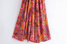 Load image into Gallery viewer, Red Floral Bohemian Maxi Dress,Rayon Cotton Beach Boho Dress