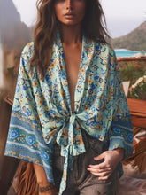 Load image into Gallery viewer, Floral Print Short Robe,Boho Cover-ups