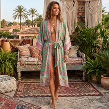 Load image into Gallery viewer, Floral Print ,batwing Sleeves ,Boho robe Kimono