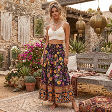 Load image into Gallery viewer, Dark Boho Floral Maxi Skirt - Vintage Yellow Floral Long Skirt