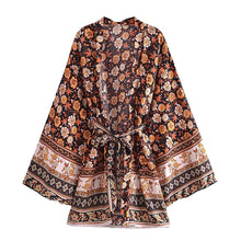 Load image into Gallery viewer, Yellow Floral Print ,Boho Kimono,Bikini Cover-ups