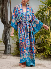 Load image into Gallery viewer, Multi Floral Print ,Bohemian Kimono Robe,Boho Bikini Cover-ups