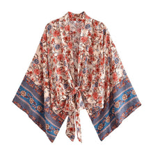 Load image into Gallery viewer, Floral Print Short Robe,Boho Cover-ups