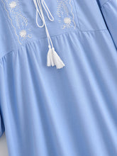 Load image into Gallery viewer, Floral Emberoidered, Linen Cotton Maxi Dress,Tassel Boho Dress