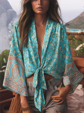 Load image into Gallery viewer, Bohemian Kimono, Boho Bikini Cover-ups,Green Floral Print