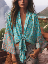 Load image into Gallery viewer, Bohemian Kimono, Boho Bikini Cover-ups,Green Floral Print