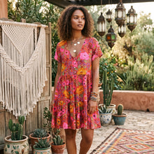 Load image into Gallery viewer, Bohemian Mini Dress, Boho Dress,Red Floral Print