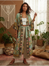 Load image into Gallery viewer, Boho Kimono ,Bikini Cover-Ups,Green Peacock Print