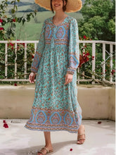 Load image into Gallery viewer, Green Floral Print ,Bohemian Maxi Dress ,Boho Dress
