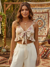Load image into Gallery viewer, Boho Tops,Gypsy Green Floral ,Bow Tie Tanks