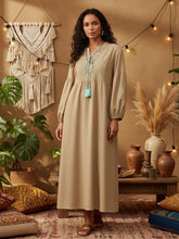 Load image into Gallery viewer, Retro Linen Cotton,Wheat Emberoidered, Lantern Sleeve Boho Maxi Dress