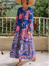 Load image into Gallery viewer, Star and Moon Print Boho Dress,Bohemian Maxi Sundress