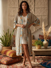 Load image into Gallery viewer, Floral Bohemian Kimono ,Boho Robe ,Bikini Cover-ups