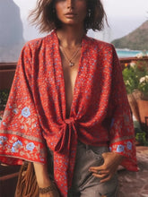 Load image into Gallery viewer, Bohemian Kimono, Boho Bikini Cover-ups,Red Floral