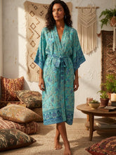 Load image into Gallery viewer, Wild Flower Print ,Batwing Sleeve Beach Bohemian Kimono,Boho Bikini Cover-ups
