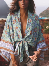 Load image into Gallery viewer, Bohemian Kimono, Boho Bikini Cover-ups,Purple Floral Print
