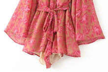 Load image into Gallery viewer, Red Floral Print ,Beach Bohemian Rompers