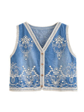 Load image into Gallery viewer, Denim Embroidery ,Suspender Vest ,Sequin Vest Waistcoat
