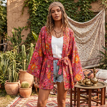 Load image into Gallery viewer, Red Floral Print ,Boho Kimono,bohemian Kimono