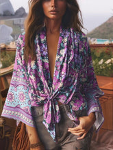 Load image into Gallery viewer, Bohemian Kimono, Boho Bikini Cover-ups,Purple Floral Print