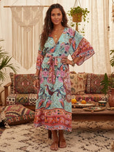Load image into Gallery viewer, Green Peacock Floral ,Bohemian Kaftan ,Boho Maxi Dress