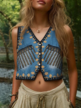 Load image into Gallery viewer, Denim Embroidery ,Suspender Vest ,Sequin Vest Waistcoat