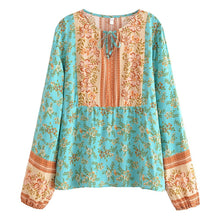 Load image into Gallery viewer, Green Floral Print,Bohemian Blouse ,Boho Shirt