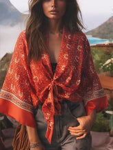 Load image into Gallery viewer, Bohemian Kimono, Boho Bikini Cover-ups,Red Floral Print