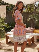 Load image into Gallery viewer, Wild Floral Print, Summer Bohemian Mini Dress,Vacation Boho Dress