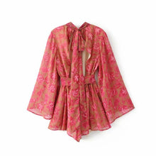 Load image into Gallery viewer, Red Floral Print ,Beach Bohemian Rompers