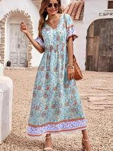 Load image into Gallery viewer, Wild Floral Print ,Short Sleeve Maxi Dress ,Rayon Boho Dress