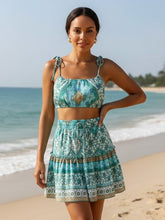 Load image into Gallery viewer, Boho Sets,Mini Tops and Skirts,Green Floral Print