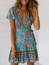 Load image into Gallery viewer, Wrap Mini Dress, Boho Sundress,Floral Print