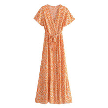 Load image into Gallery viewer, Orange Print ,Boho Dress,Bohemian Wrap Dress