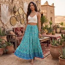 Load image into Gallery viewer, Boho Paisley Border Print Maxi Skirt - Black Tiered Skirt
