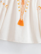 Load image into Gallery viewer, Celestial Embroidered Linen Blouse - Sun Boho Top