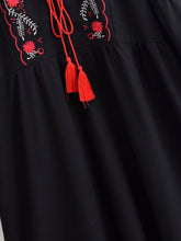Load image into Gallery viewer, Floral Emberoidered, Linen Cotton Maxi Dress,Tassel Boho Dress