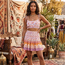 Load image into Gallery viewer, Pink Floral,Mini Skirts and Tops,Boho Sets