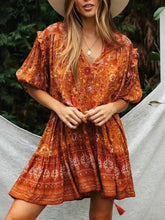 Load image into Gallery viewer, Mini Dress, Boho Dress,Brown Floral Print
