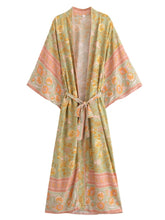 Load image into Gallery viewer, Black Floral Print ,Bohemian Kimono Robe ,Boho Bikini Cover-ups