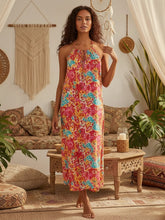 Load image into Gallery viewer, Floral Print, Backless Sexy Maxi Dress,Boho Dress with Pockets