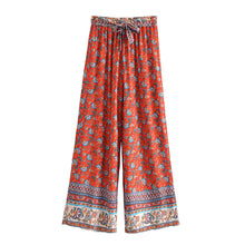 Load image into Gallery viewer, Red Floral Print Two Piece Outfits, Rayon Cotton Boho Sets